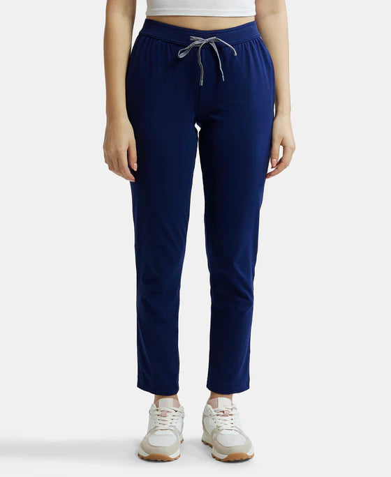 Super Combed Cotton Rich Relaxed Fit Trackpants With Contrast Side Piping and Pockets - Navy Blazer