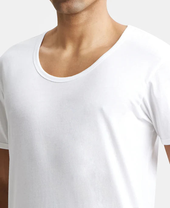 Super Combed Cotton Round Neck Half Sleeved Vest - White (Pack Of 2)