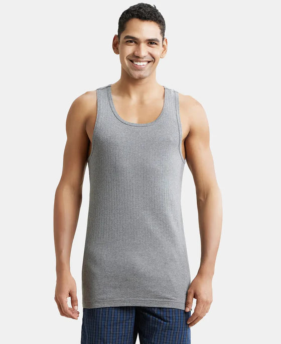 Super Combed Cotton Rib Round Neck with Racer Back Gym Vest - Deep Olive