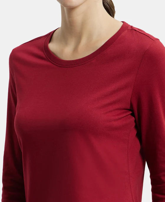 Super Combed Cotton Rich Relaxed Fit Solid Round Neck Full Sleeve T-Shirt - Rhubarb