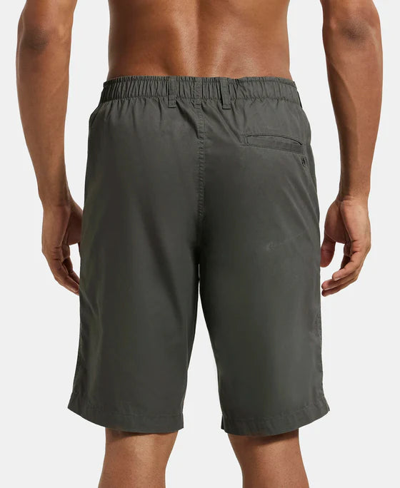 Super Combed Mercerised Cotton Woven Straight Fit Shorts with Side Pockets - Khaki