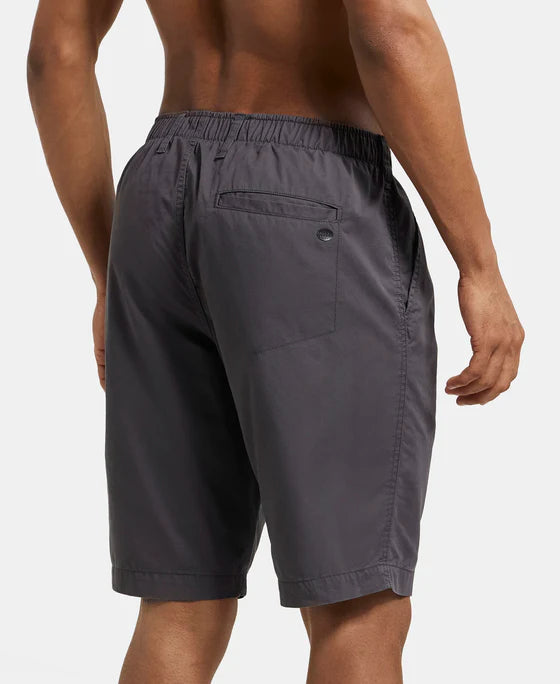 Super Combed Mercerised Cotton Woven Straight Fit Shorts with Side Pockets - Khaki