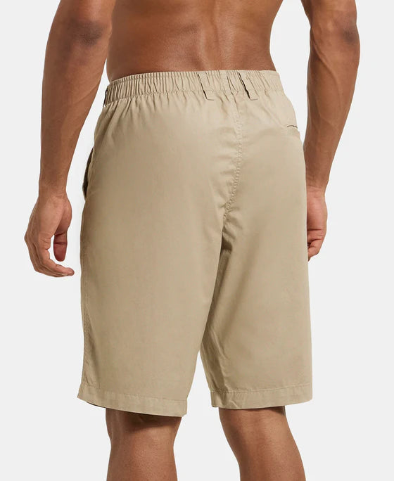 Super Combed Mercerised Cotton Woven Straight Fit Shorts with Side Pockets - Khaki