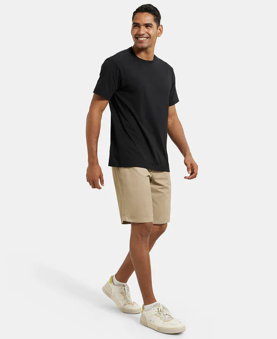 Super Combed Mercerised Cotton Woven Straight Fit Shorts with Side Pockets - Khaki