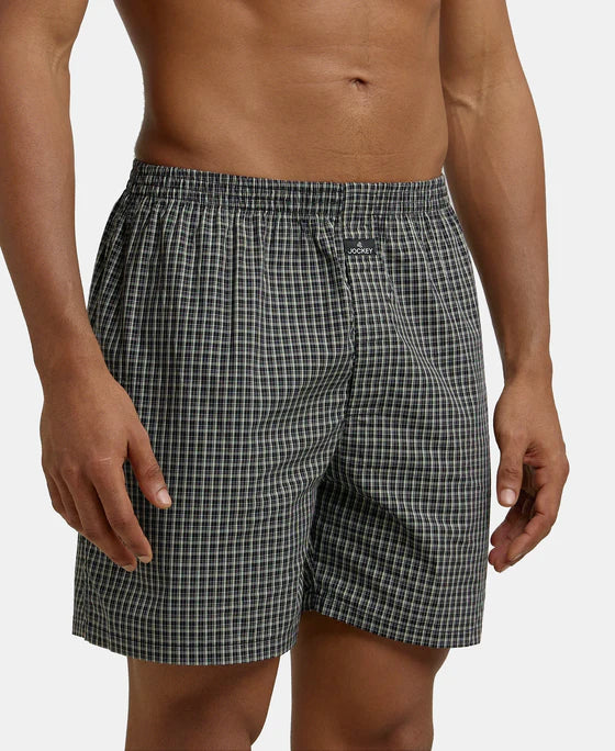 Super Combed Mercerized Cotton Woven Checkered Boxer Shorts with Back Pocket - Dark Assorted Checks (Pack of 2)