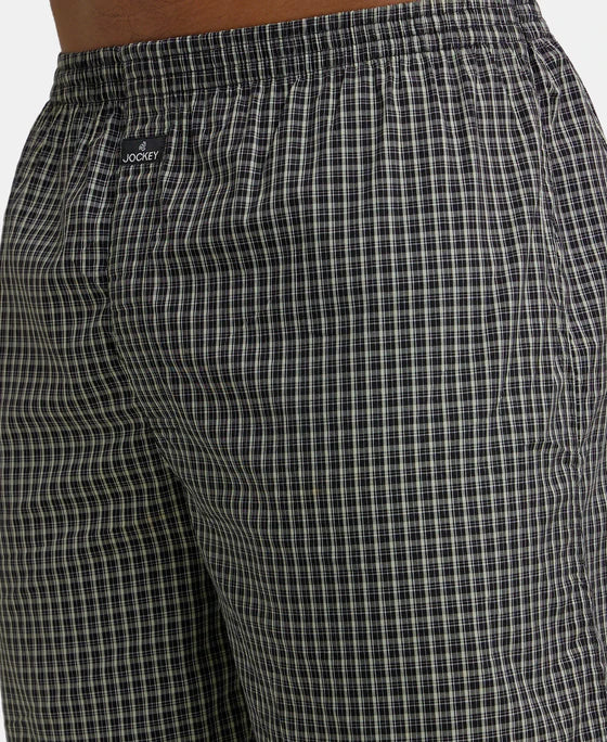 Super Combed Mercerized Cotton Woven Checkered Boxer Shorts with Back Pocket - Dark Assorted Checks (Pack of 2)