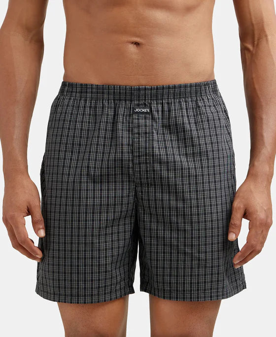 Super Combed Mercerized Cotton Woven Checkered Boxer Shorts with Side Pocket - Seaport Teal & Black(Pack of 2)
