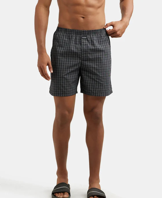 Super Combed Mercerized Cotton Woven Checkered Boxer Shorts with Side Pocket - Seaport Teal & Black(Pack of 2)