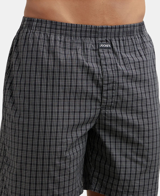 Super Combed Mercerized Cotton Woven Checkered Boxer Shorts with Side Pocket - Seaport Teal & Black(Pack of 2)