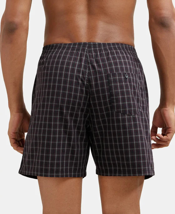 Super Combed Mercerized Cotton Woven Checkered Boxer Shorts with Side Pocket - Seaport Teal & Black(Pack of 2)