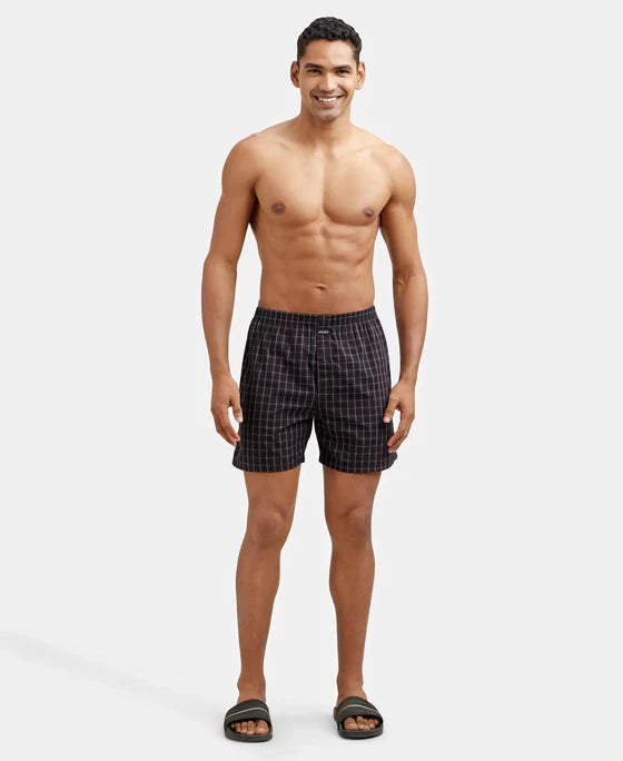 Super Combed Mercerized Cotton Woven Checkered Boxer Shorts with Side Pocket - Seaport Teal & Black(Pack of 2)