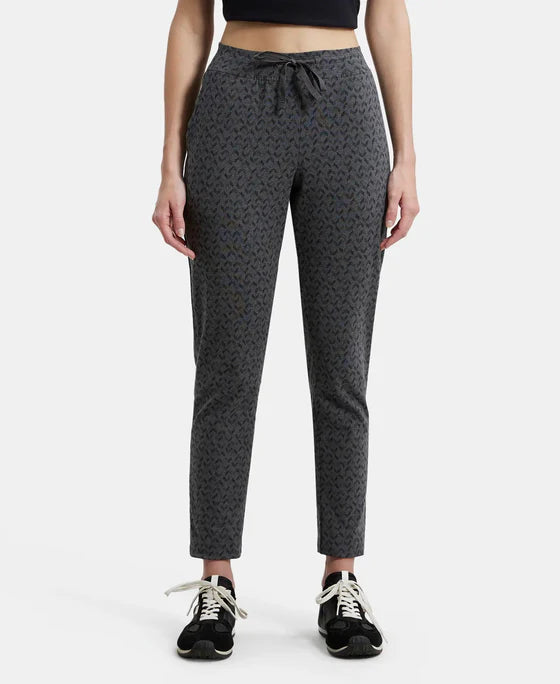 Super Combed Cotton Elastane Stretch Slim Fit Trackpants With Side Pockets - Charcoal Melange Printed