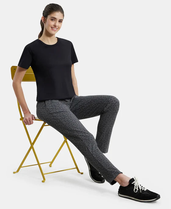 Super Combed Cotton Elastane Stretch Slim Fit Trackpants With Side Pockets - Charcoal Melange Printed