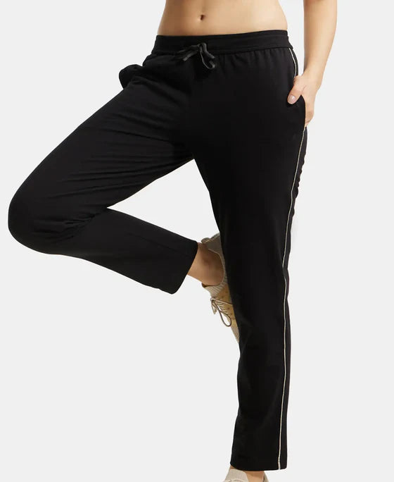 Super Combed Cotton Rich Relaxed Fit Trackpants With Contrast Side Piping and Pockets - Navy Blazer