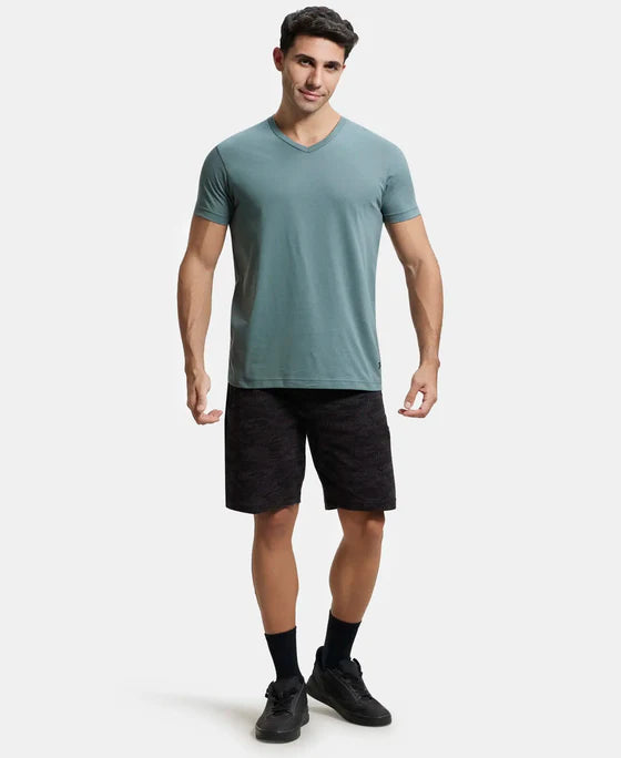 Super Combed Cotton Rich Solid V Neck Half Sleeve T-Shirt - Deep Atlantis