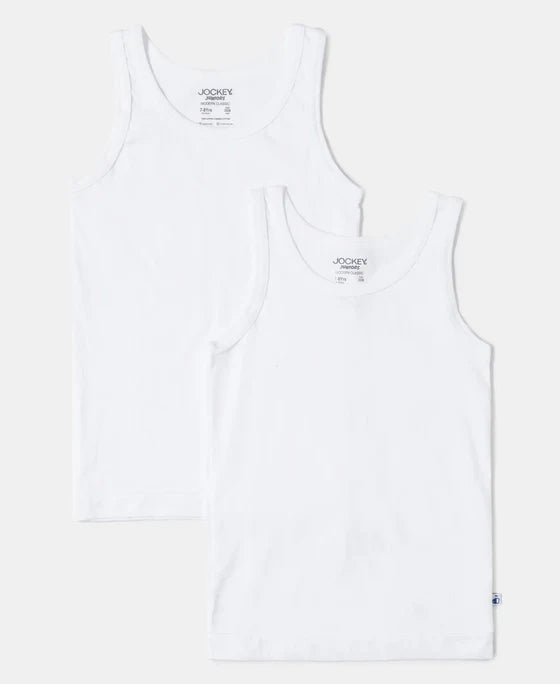 Super Combed Cotton Round Neck Sleeveless Vest - White (Pack of 2)