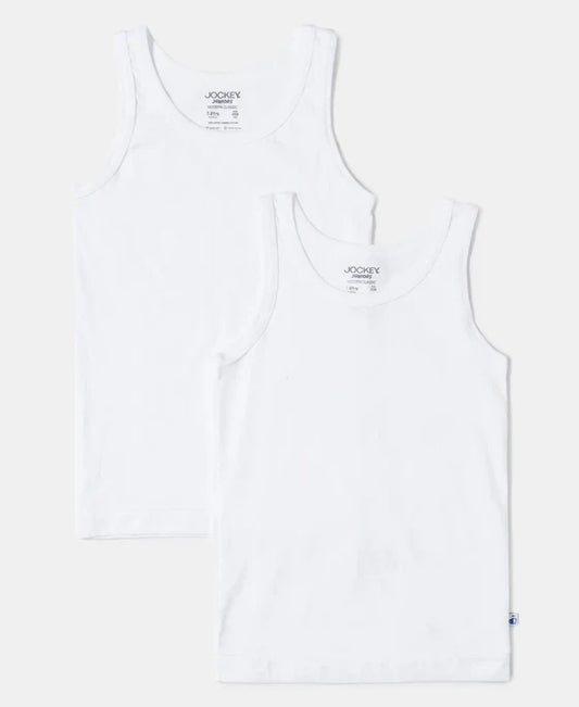 Super Combed Cotton Round Neck Sleeveless Vest - White (Pack of 2)