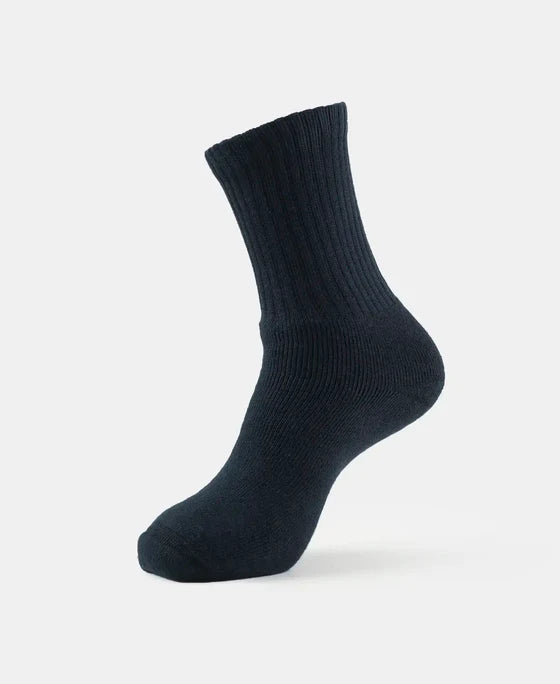 Compact Cotton Terry Crew Length Socks With StayFresh Treatment - Navy