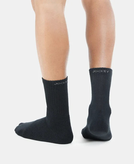 Compact Cotton Terry Crew Length Socks With StayFresh Treatment - Navy