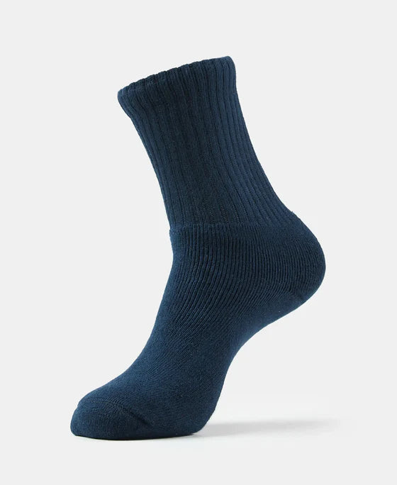 Compact Cotton Terry Crew Length Socks With StayFresh Treatment - Navy