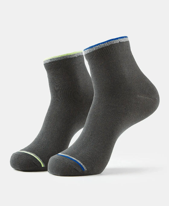 Compact Cotton Elastane Stretch Ankle Length Socks With StayFresh Treatment - Charcoal Melange (Pack of 2)