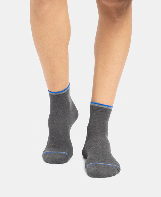 Compact Cotton Elastane Stretch Ankle Length Socks With StayFresh Treatment - Charcoal Melange (Pack of 2)