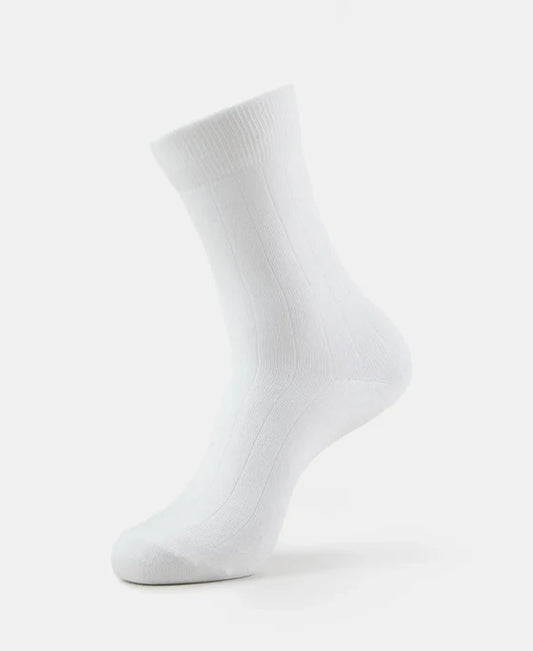 Mercerized Cotton Elastane Stretch Crew Length Socks With StayFresh Treatment - White