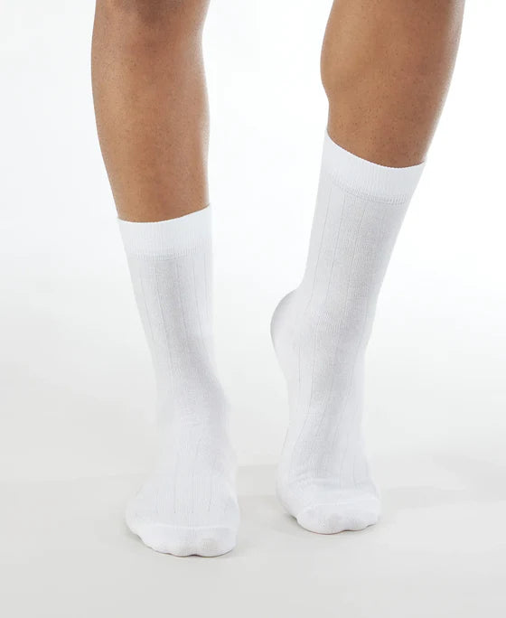 Mercerized Cotton Elastane Stretch Crew Length Socks With StayFresh Treatment - White