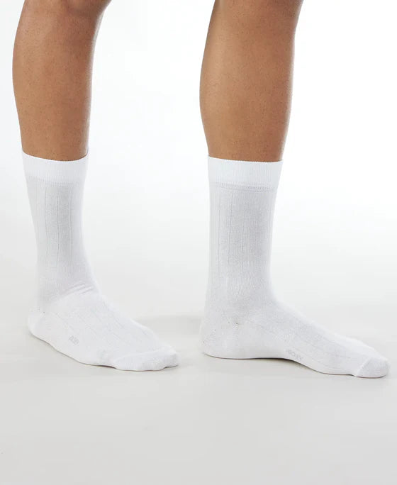 Mercerized Cotton Elastane Stretch Crew Length Socks With StayFresh Treatment - White