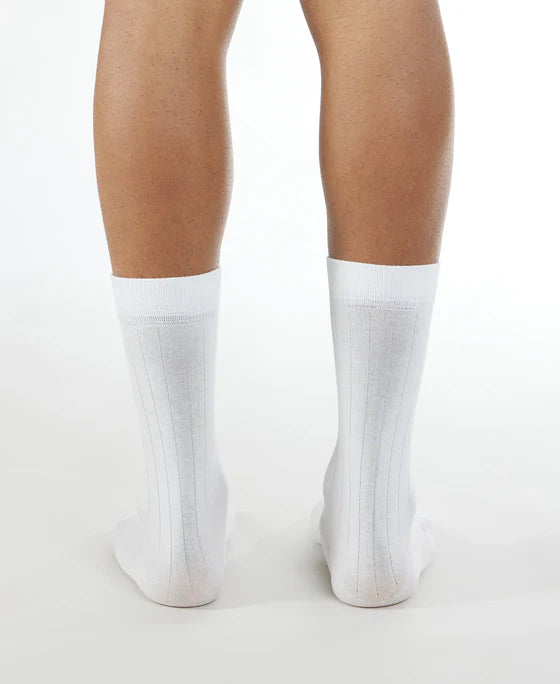 Mercerized Cotton Elastane Stretch Crew Length Socks With StayFresh Treatment - White