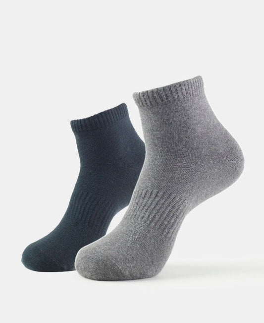 Compact Cotton Elastane Stretch Ankle Length Socks With StayFresh Treatment - Navy & Charcoal Melange (Pack of 2)