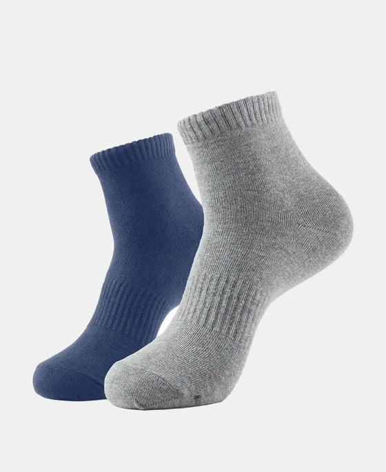 Compact Cotton Elastane Stretch Ankle Length Socks With StayFresh Treatment - Navy & Charcoal Melange (Pack of 2)