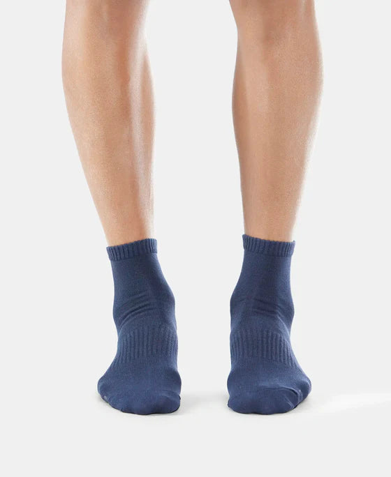 Compact Cotton Elastane Stretch Ankle Length Socks With StayFresh Treatment - Navy & Charcoal Melange (Pack of 2)