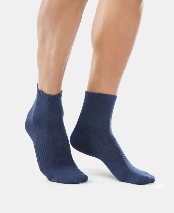 Compact Cotton Elastane Stretch Ankle Length Socks With StayFresh Treatment - Navy & Charcoal Melange (Pack of 2)