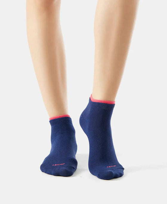 Compact Cotton Stretch Solid Low Show Socks with StayFresh Treatment - Rose Smoke & Navy (Pack of 2)