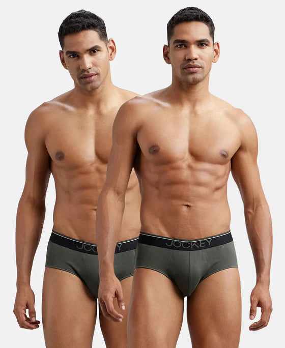 Super Combed Cotton Solid Brief with Ultrasoft Waistband - Deep Olive (Pack of 2)