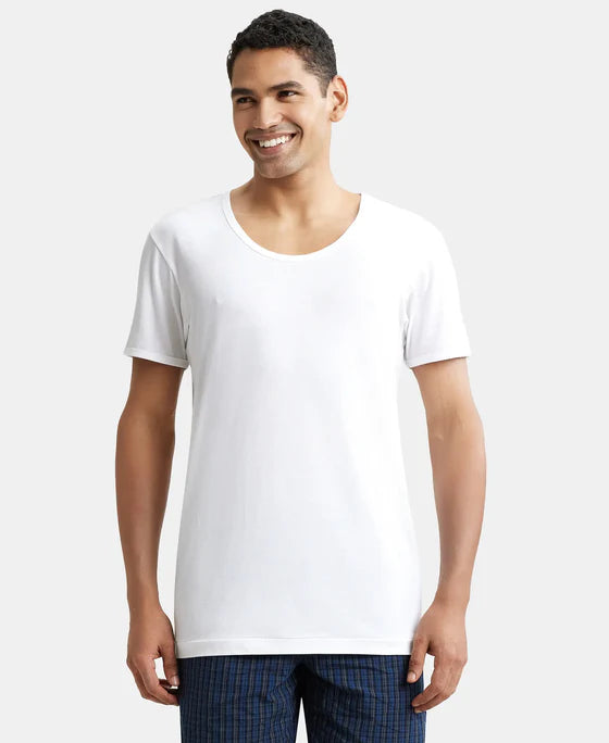 Super Combed Cotton Round Neck Half Sleeved Vest - White (Pack  Of 2)