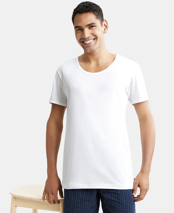 Super Combed Cotton Round Neck Half Sleeved Vest - White (Pack  Of 2)