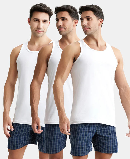 Super Combed Cotton Round Neck Sleeveless Vest - White (Pack of 3)