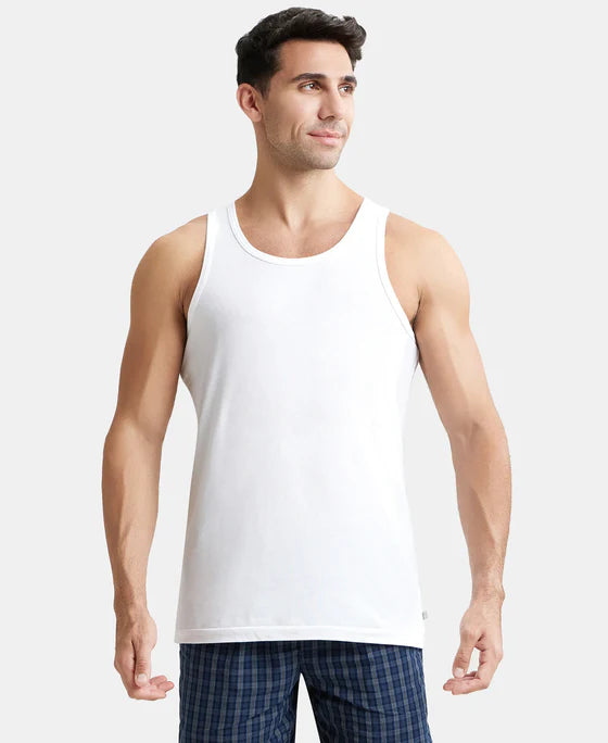 Super Combed Cotton Round Neck Sleeveless Vest - White (Pack of 3)