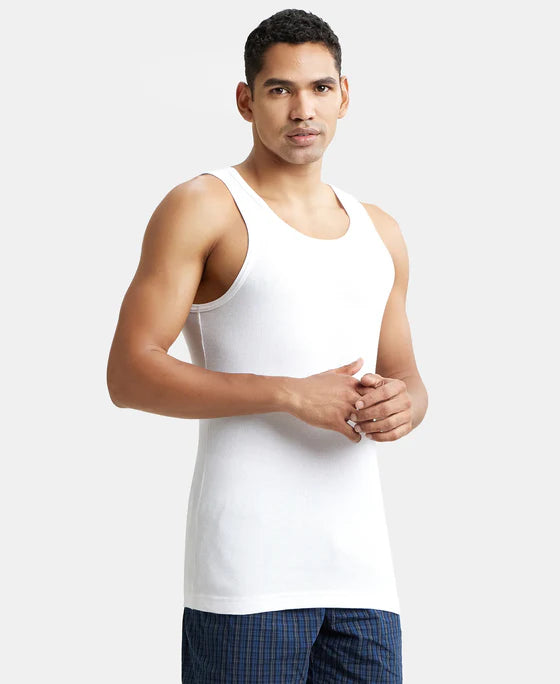 Super Combed Cotton Rib Round Neck Sleeveless Vest with StayFresh Properties - White (Pack of 2)