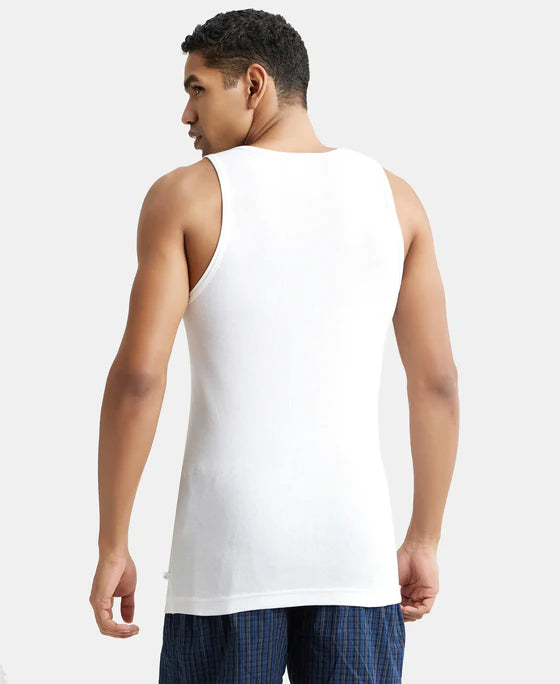 Super Combed Cotton Rib Round Neck Sleeveless Vest with StayFresh Properties - White (Pack of 2)