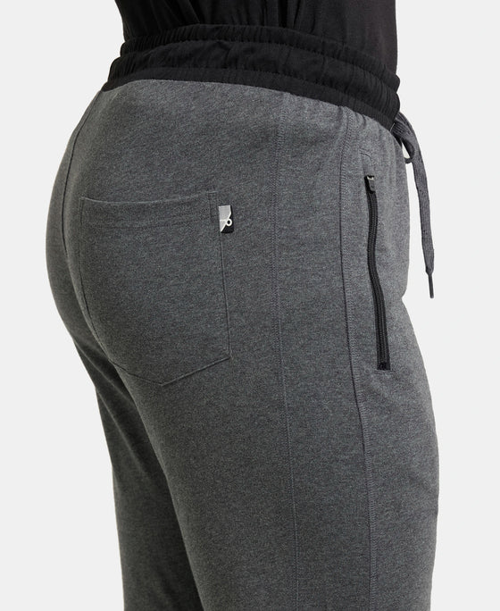 Super Combed Cotton Rich Slim Fit Trackpant with Side Zipper Pockets - Black & Grey Melange