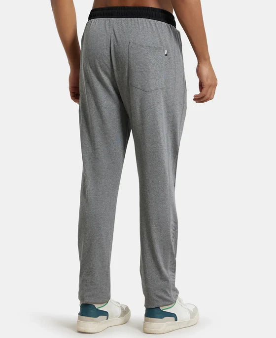 Super Combed Cotton Rich Slim Fit Trackpant with Side Zipper Pockets - Black & Grey Melange