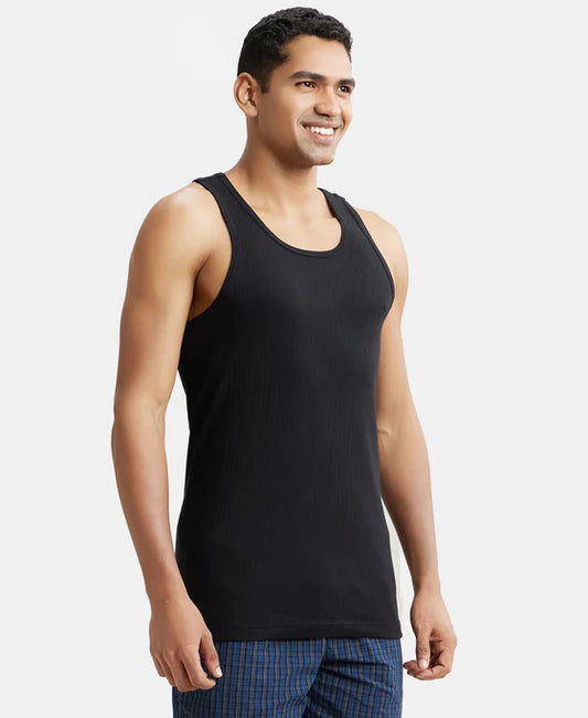 Super Combed Cotton Rib Round Neck with Racer Back Gym Vest - Deep Olive