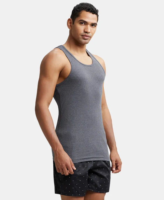 Super Combed Cotton Rib Round Neck with Racer Back Gym Vest - Deep Olive