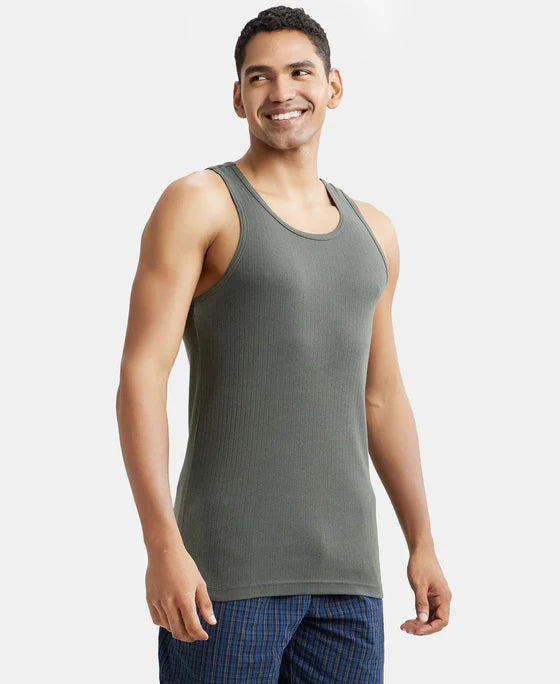 Super Combed Cotton Rib Round Neck with Racer Back Gym Vest - Deep Olive