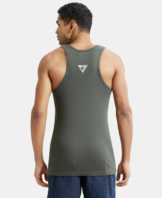 Super Combed Cotton Rib Round Neck with Racer Back Gym Vest - Deep Olive