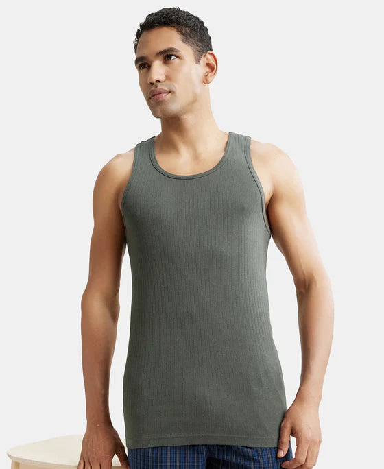 Super Combed Cotton Rib Round Neck with Racer Back Gym Vest - Deep Olive