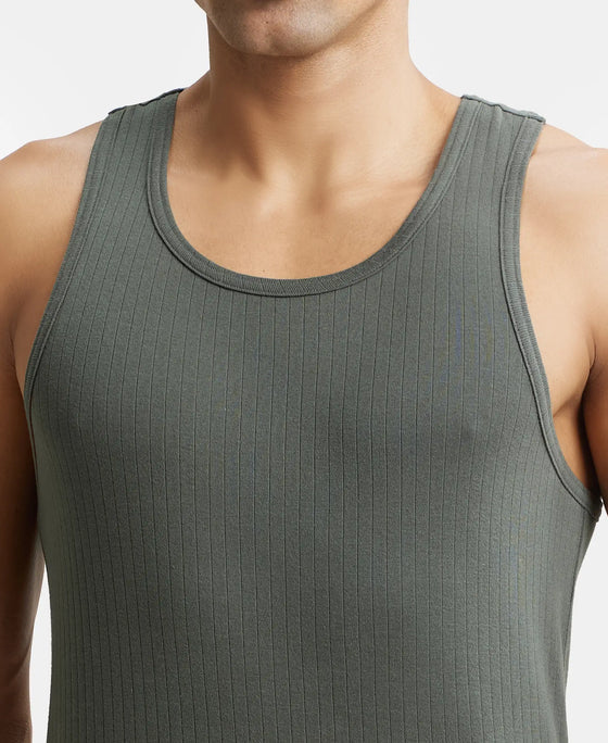 Super Combed Cotton Rib Round Neck with Racer Back Gym Vest - Deep Olive